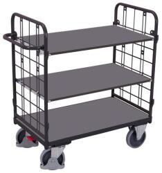 Variofit Polcos kocsi fogantyúval és hálós oldalakkal, 500 kg-ig, 3 polc, 122 x 118, 5 x 72 cm, szürke