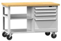 POLAK Mobil műhelyasztal PPS Multiplex, 81 x 120 x 70 cm, 4 fiókkal és 2 polccal, bükk/szürke