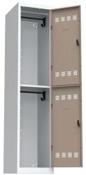 Vinco hegesztett öltözőszekrény, 1 oszlopban 2 rekesszel, 400 mm, hengerzárral, szürke/barna