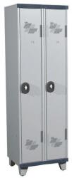 Acial hegesztett öltözőszekrény, 2 rekeszes, 300 mm, lábakon, forgóretesszel, szürke/szürke