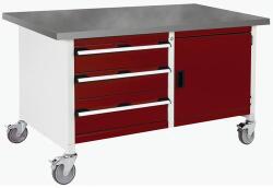 bott Mobil műhelyasztal Bott Cubio Tároló, 84 x 150 x 75 cm, 3 fiók, szekrény, linóleum, szürke-piros