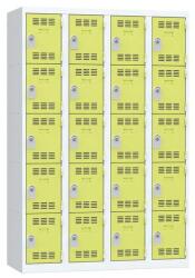 Vinco hegesztett öltözőszekrény, 4 oszlopban 20 rekesszel, 300 mm, hengerzárral, szürke/z? ? ld