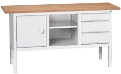 bott Verso műhelyasztal, állítható magasságú, 83-93 x 175 x 60 cm, multiplex, 3 fiók, 1 polc, 1 szekrény, szürke-szürke