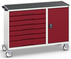 bott Karbantartó fiókos kocsi Bott Verso, 96, 5 x 130 x 55 cm, 7 fiók, szekrény, matrac, szürke-piros