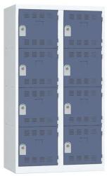Vinco hegesztett öltözőszekrény, 2 oszlopban 8 rekesszel, 400 mm, hengerzárral, szürke/kék
