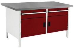 bott Műhelyasztal Bott Cubio Tároló, 84 x 150 x 75 cm, 2 szekrény, 2 fiók, linóleum, szürke-piros