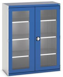 bott Műhelyszekrény átlátszó ajtókkal Bott Cubio, 160 x 130 x 52, 5 cm, 3 polccal, szürke-kék