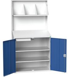 bott Workstation Economy Bott, elválasztó panellel, 2 polccal, 1 fiókkal, 200 x 105 x 55 cm, szürke-kék