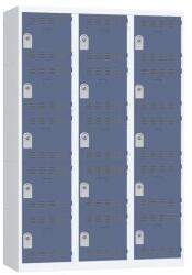 Vinco hegesztett öltözőszekrény, 3 oszlopban 15 rekesszel, 400 mm, hengerzárral, szürke/kék