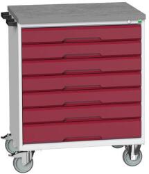 bott Verso mobil íróasztal fiókokkal, 98 x 80 x 60 cm, 7 fiókos, linóleum, szürke-piros