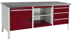 bott Műhelyasztal Bott Cubio Tároló, 84 x 200 x 75 cm, 1 szekrény, 4 fiók, nyitott tér polccal, linóleum, szürke-piros