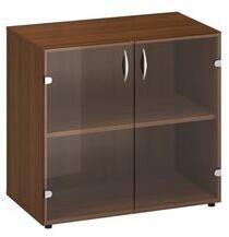 Alfa Office Alfa 500 alacsony, széles szekrény, 73, 5 x 80 x 45, 8 cm, üvegajtóval, dió mintázat