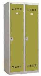 Vinco hegesztett öltözőszekrény válaszfallal, 2 rekeszes, 400 mm, forgóretesszel, szürke/zöld