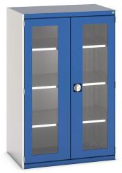 bott Műhelyszekrény átlátszó ajtókkal Bott Cubio, 160 x 105 x 65 cm, 3 polccal, szürke-kék