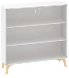 Alfa Office Alacsony szekrény Alfa Root üvegajtóval, 2 polc, 120 x 45, 8 x 121, 5 cm, fehér