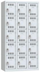 Vinco hegesztett öltözőszekrény, 3 oszlopban 15 rekesszel, 300 mm, forgóretesszel, szürke/szürke