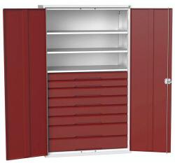 bott Fiókos műhelyszekrény Bott Verso, 200 x 130 x 55 cm, 3 polc, 8 fiók, szürke-piros