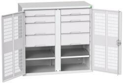 bott Verso fém karbantartó szekrény, drótajtó, 100 x 105 x 55 cm, 2 polc, 8 fiók, szürke-szürke - manutan - 806 323 Ft