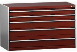 bott Műhely fiókos szekrény Bott Cubio 200, 80 x 130 x 65 cm, 5 fiókos, szürke-piros