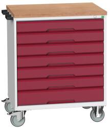 bott Verso mobil íróasztal fiókokkal, 98 x 80 x 60 cm, 7 fiókos, multiplex, szürke-piros