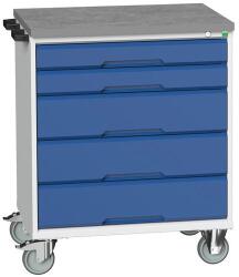 bott Verso mobil íróasztal fiókokkal, 98 x 80 x 60 cm, 5 fiókos, linóleum, szürke-kék