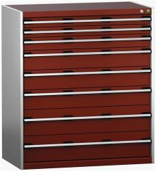 bott Műhely fiókos szekrény Bott Cubio 200, 120 x 105 x 65 cm, 8 fiókos, szürke-piros