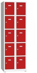 Kovona Philip hegesztett öltözőszekrény, 10 box, hengerzár, szürke/piros