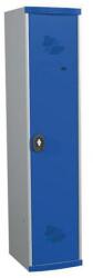Acial szerelt öltözőszekrény válaszfallal, 1 rekeszes, 300 mm, forgóretesszel, szürke/kék