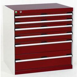 bott Műhely fiókos szekrény Bott Cubio, 80 x 80 x 52, 5 cm, 6 fiókos, szürke-piros