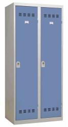 Vinco hegesztett öltözőszekrény válaszfallal, 2 rekeszes, 400 mm, forgóretesszel, szürke/kék