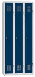 Polak Fém szekrény, 3 ajtós, lábazaton, 750 x 500 x 1850 mm, szürke-sötétkék