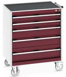 bott Cubio mobil fiókos szekrény, 98, 5 x 80 x 65 cm, 5 fiókos, matt, szürke-piros