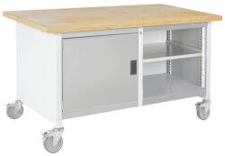 bott Cubio Storage mobil műhelyasztal, 84 x 150 x 75 cm, szekrény, nyitott polcos, multiplex, szürke-szürke
