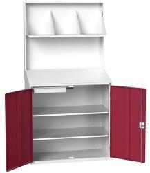 bott Workstation Economy Bott, elválasztó panellel, 2 polccal, 1 fiókkal, 200 x 105 x 55 cm, szürke-piros