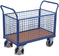 Cordes Platform kocsi két fogantyúval hálós panellel és oldalfalakkal, 500 kg-ig, 101, 5 x 119 x 60 cm, kék