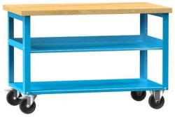 POLAK Mobil műhelyasztal PPS Multiplex, 81 x 120 x 70 cm, 2 polccal, bükk/kék