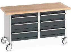 bott Mobil műhelyasztal Bott Cubio Tároló, 84 x 150 x 75 cm, 6 fiókos, multiplex, szürke-antracit