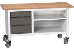 bott Mobil műhelyasztal Bott Verso Storage, 150 x 60 x 83 cm, multiplex, 3 fiók, 1 polc, szürke-antracit - manutan - 671 182 Ft