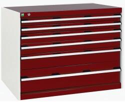 bott Műhely fiókos szekrény Bott Cubio, 80 x 105 x 75 cm, 6 fiókos, szürke-piros