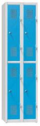 Polak 4 rekeszes fém szekrény lábazaton, félbevágott, polc nélkül, 600 x 500 x 1850 mm, szürkéskék