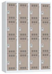 Vinco hegesztett öltözőszekrény, 4 oszlopban 16 rekesszel, 300 mm, hengerzárral, szürke/barna
