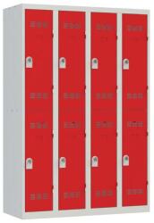 Vinco hegesztett öltözőszekrény, 4 oszlopban 8 rekesszel, 300 mm, forgóretesszel, szürke/piros