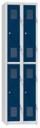 Polak 4 rekeszes fém szekrény lábazaton, félbevágott, polc nélkül, 500 x 500 x 1850 mm, szürke-sötétkék