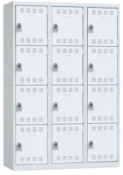 Vinco hegesztett öltözőszekrény, 3 oszlopban 12 rekesszel, 400 mm, forgóretesszel, szürke/szürke
