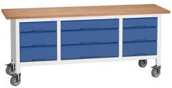 bott Mobil műhelyasztal Bott Verso Storage, 200 x 60 x 83 cm, multiplex, 9 fiókos, szürke-kék