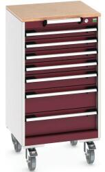 bott Cubio mobil fiókos szekrény, 99 x 52, 5 x 52, 5 cm, 7 fiókos, multiplex, szürke-piros