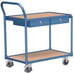 Variofit Polcos kocsi fogantyúval és fiókokkal, 250 kg-ig, 2 polc, 101 x 112, 5 x 62, 5 cm, kék