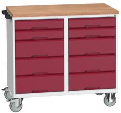 bott Karbantartó fiókos kocsi Bott Verso, 98 x 105 x 60 cm, 10 fiókos, multiplex, szürke-piros