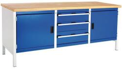 bott Műhelyasztal Bott Cubio Tároló, 84 x 200 x 75 cm, 2 szekrény, 3 fiók, multiplex, szürke-kék