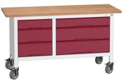 bott Mobil műhelyasztal Bott Verso Storage, 150 x 60 x 83 cm, multiplex, 3 fiókos, szürke-piros